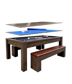 7ft 3-in-1 Multi-Functional Pool Table with Benches (Pool Table + Ping Pong Table + Dining Table) 7ft 3-in-1 Multi-Functional Pool Table with Benches (Pool Table + Ping Pong Table + Dining Table)